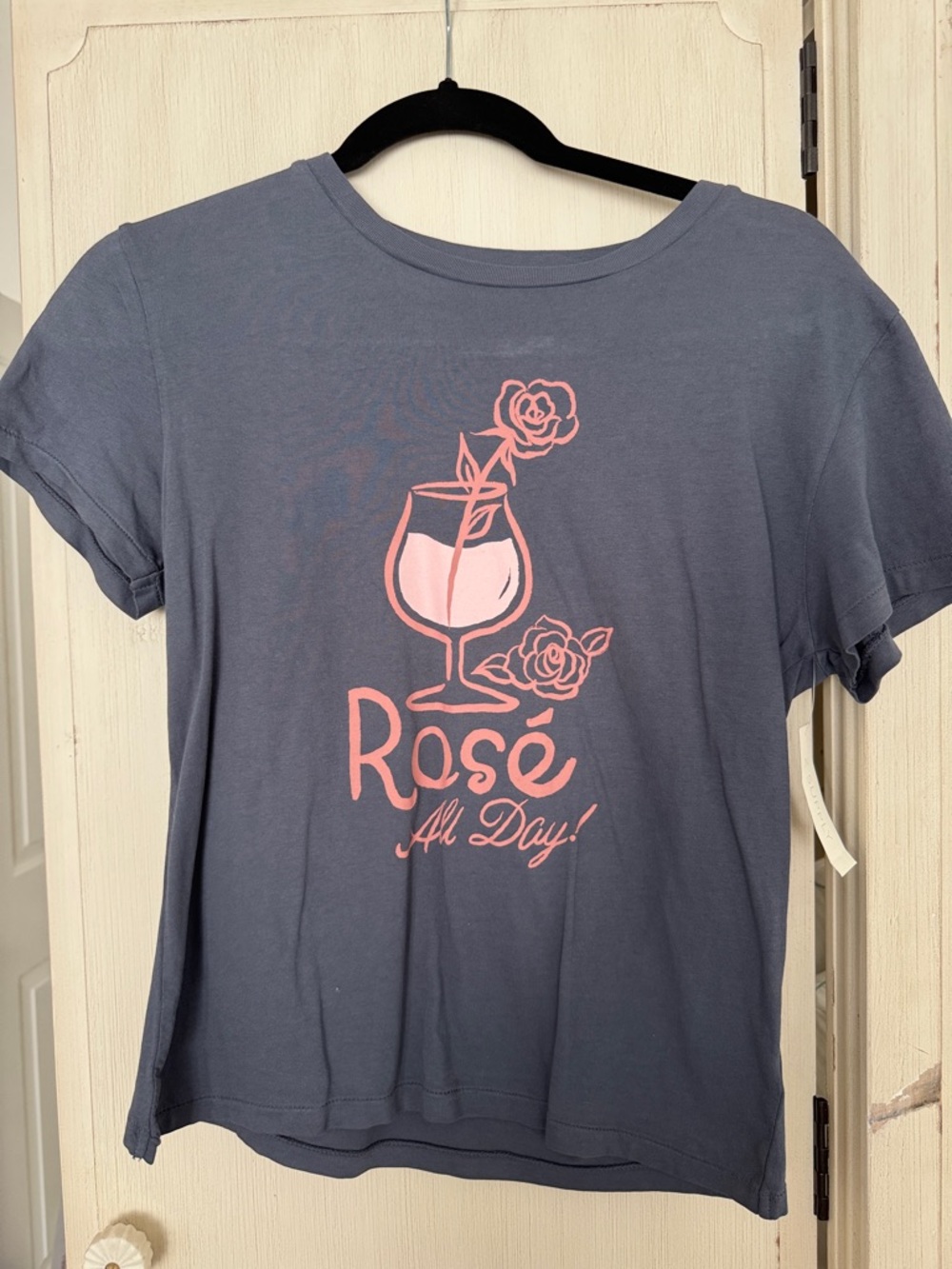 Z Supply Slate Blue Graphic Tee with Pink Rose